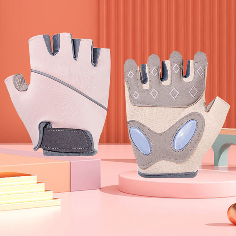 Unisex silicone anti-shock weight lifting training gloves in gray, featuring half-finger design and padding for comfort and grip.